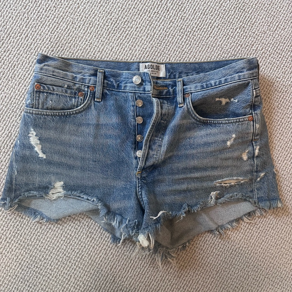 AGOLDE Women's Blue Distressed Denim Shorts